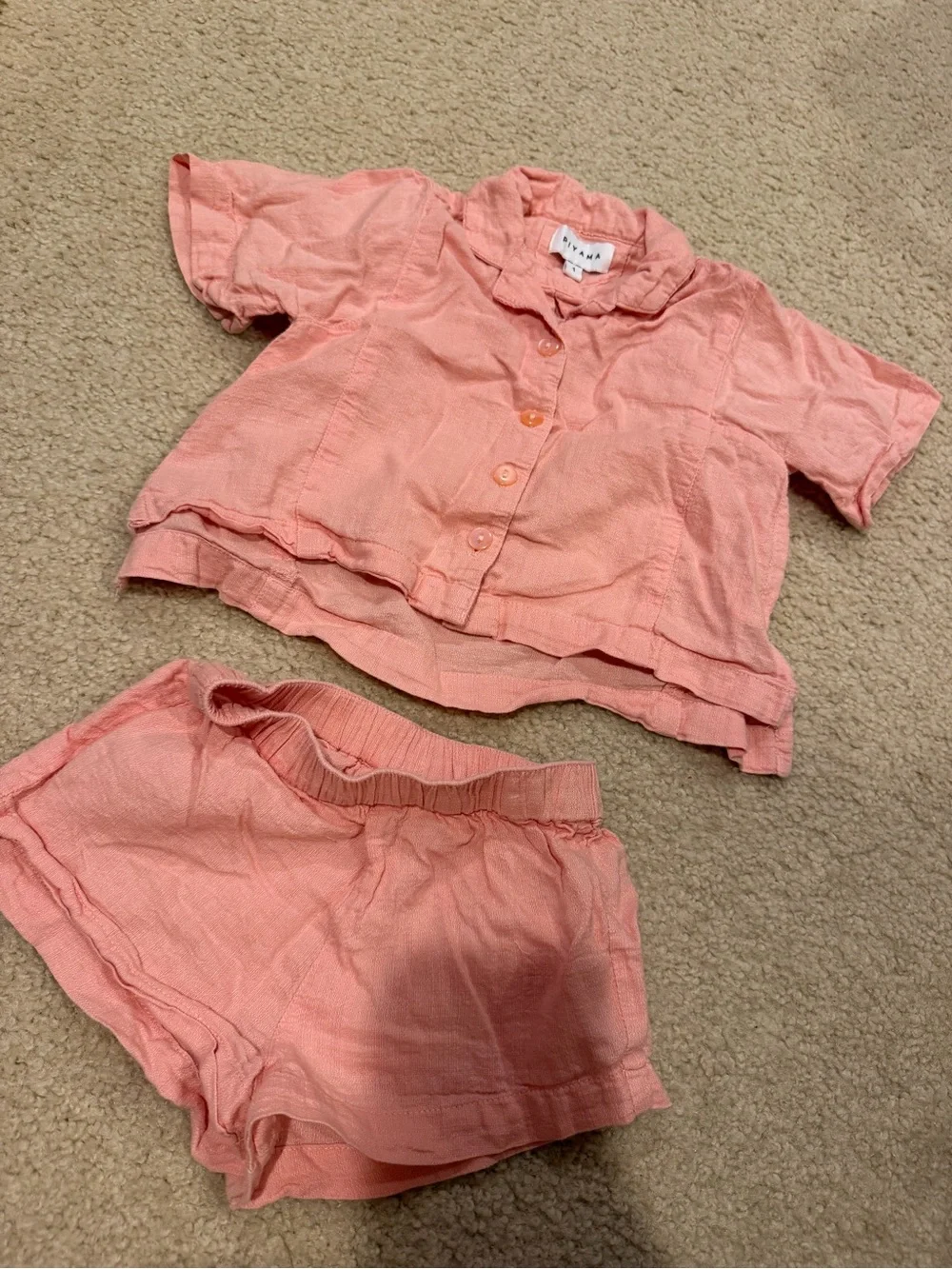 Toddler Short-Sleeve Pink Pajama Set with Button-Front Top